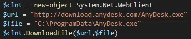 Figure 3 - Example PowerShell script used to download AnyDesk