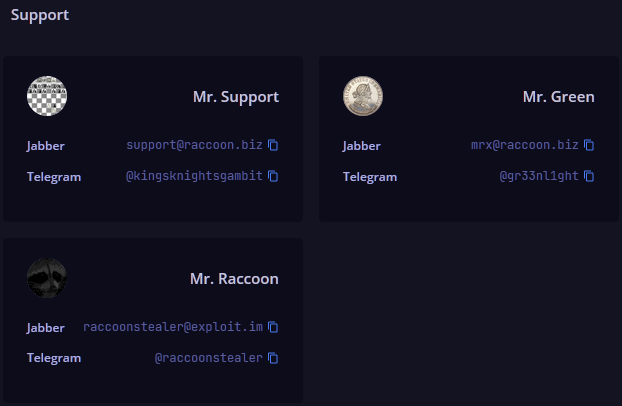 Raccoon Stealer_support contacts