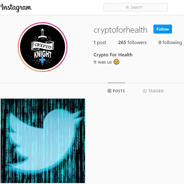 Twitter-Blog - 'Crypto For Health' Instagram account