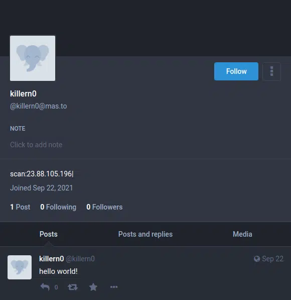 Figure 2: Mastadon Profile Used for Publishing C2