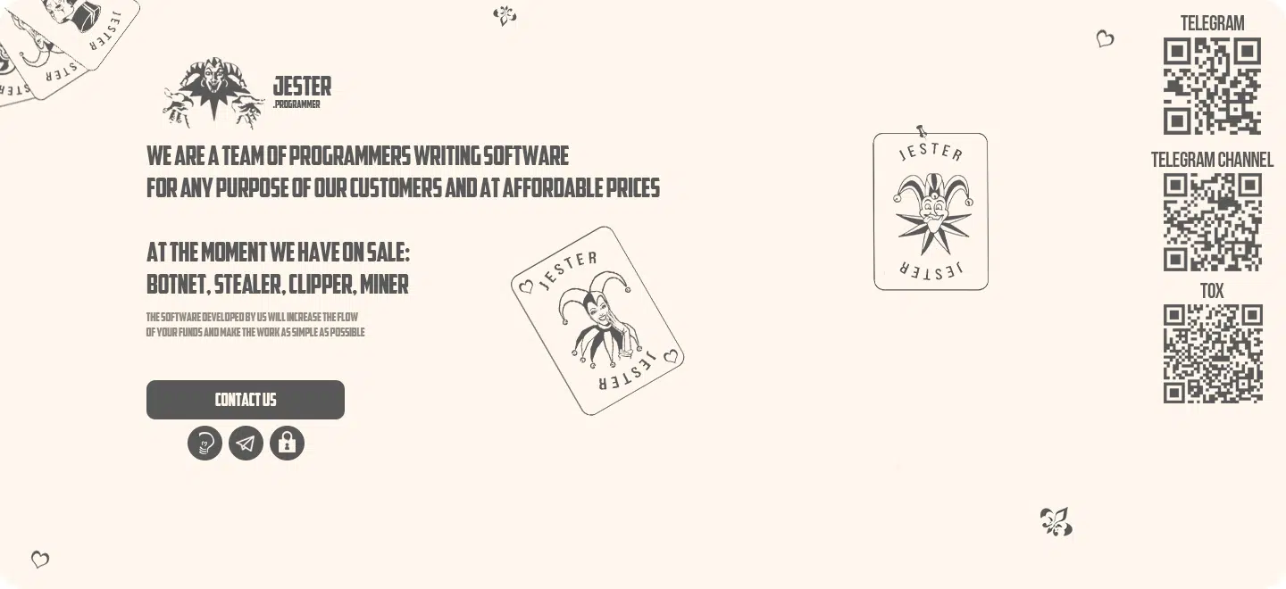 Figure 1: Jester Stealer main advertising landing page