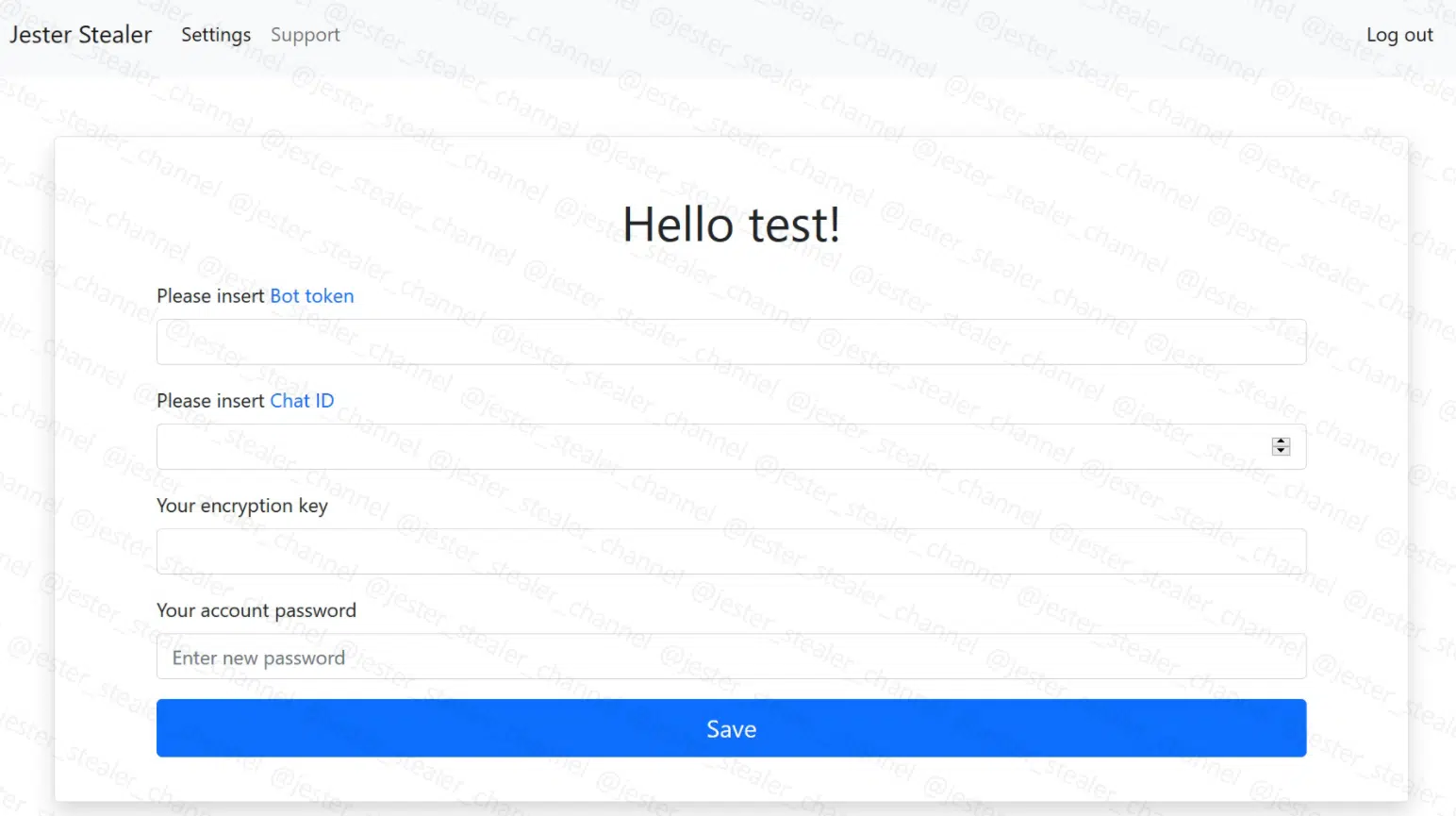 Onion site dashboard example provided by the Jester Stealer group