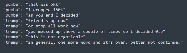 Tramp denying Pumba the agreed upon payment