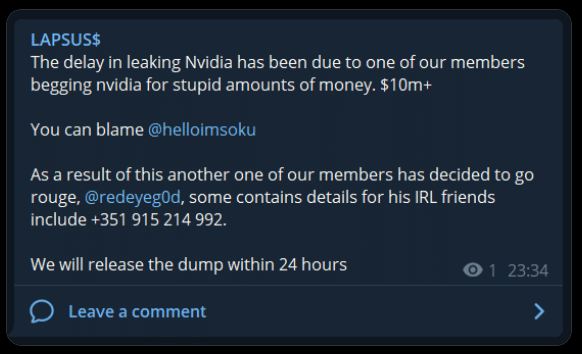 LAPSUS admin blame members for failure in Nvidia negotiation and revealed rogue member’s information