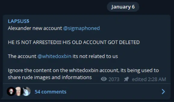 sigmaphoned account revealed as LAPSUS admin.