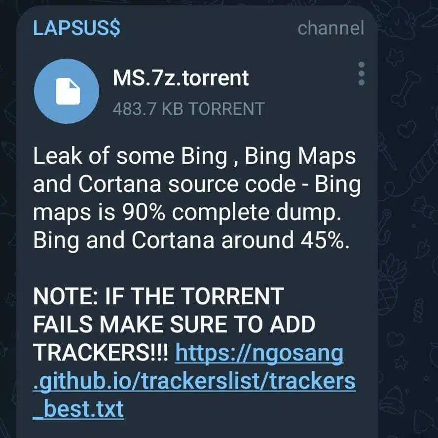 Microsoft’s Leak as Published on LAPSUS$ Channel