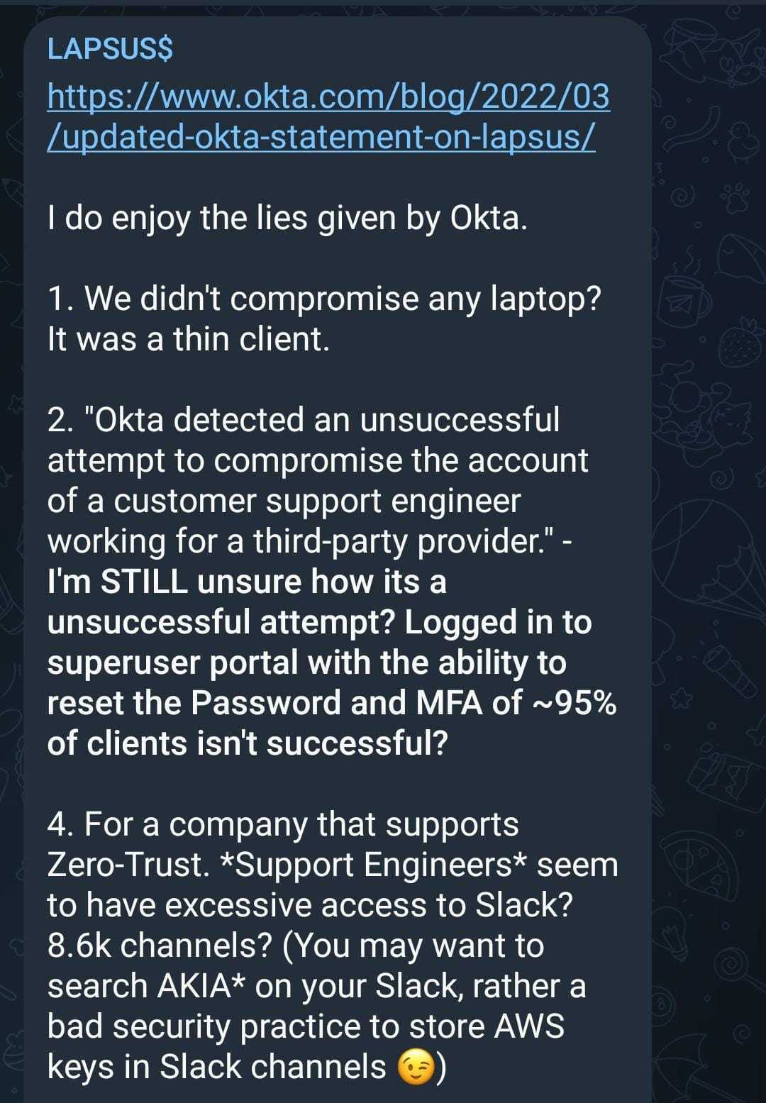 LAPSUS$ reply on Okta’s announcement