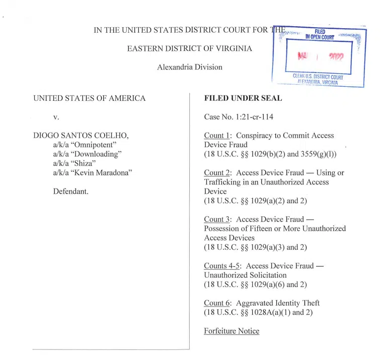 Court documents revealing the identity of the RaidForums founder