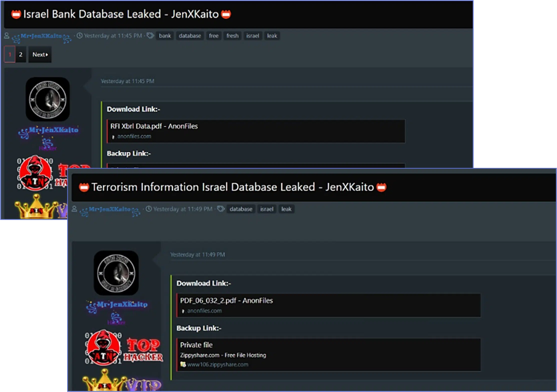 Posts that by ‘JenxKito’, indicating Israeli organizations as targets