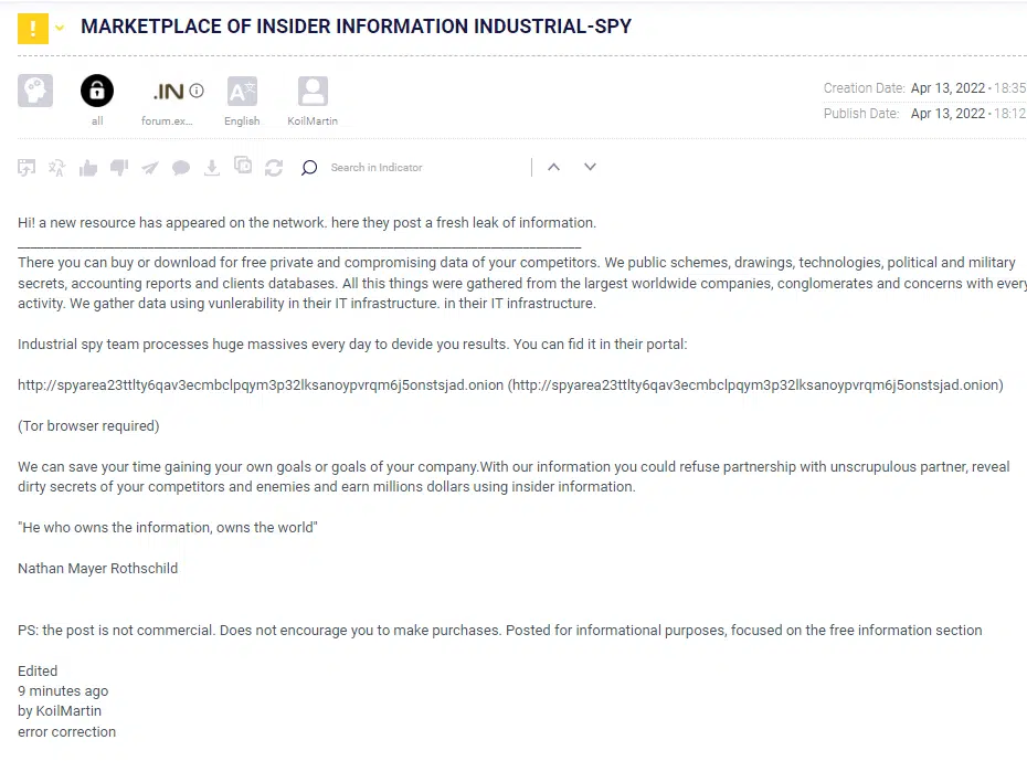 First public promotion as detected on Cyberints’ Argos Platform