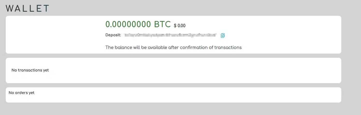 Wallet summary page as appearing in the Account tab