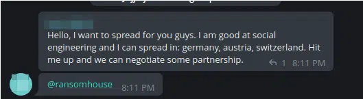 Potential threat actor looks to help the team and offers partnership