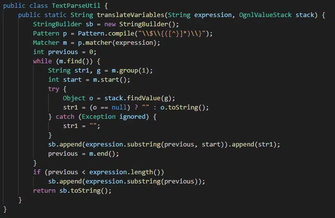 translateVariables function