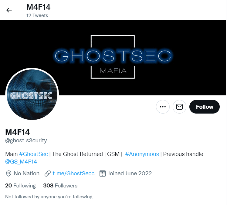 The official GhostSec Twitter account