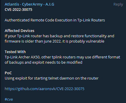 Exploit shared by the group on Tp-Link Routers