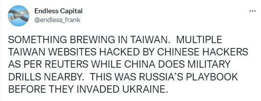 A speculative Tweet regarding China’s cyber attacks