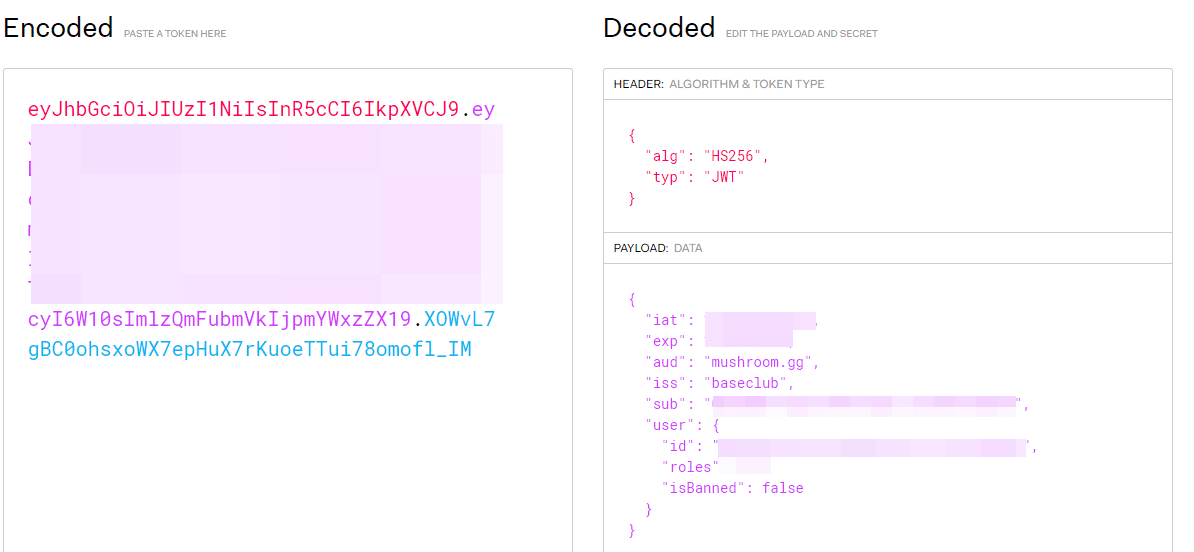 JWT encoded and decoded cookie