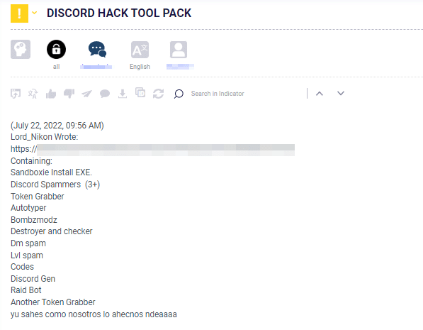 Discord Hack Tool Pack offered for sale in Darknet Forum