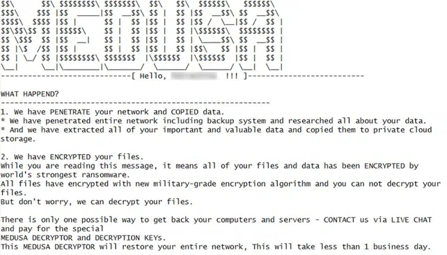 Figure 5: Medusa Ransomware’s ransom note.