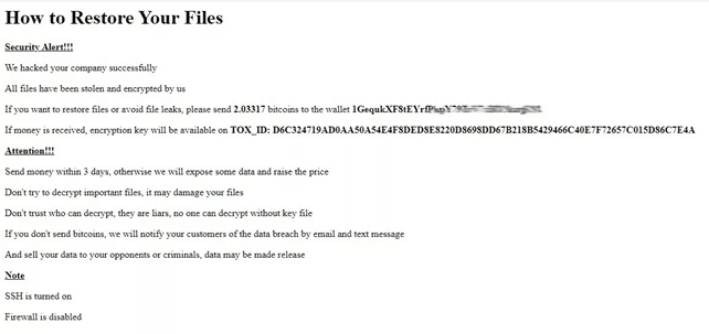 Figure 7: Nevada Ransomware’s ransom note.