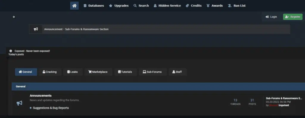 ExposedVC forum home screen