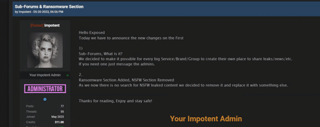 One of Impotent’s announcements on the Exposed VC forum