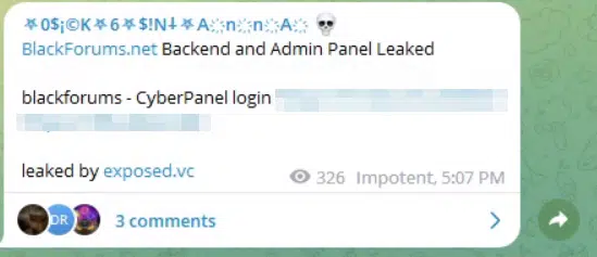 Exposing backend information of BlackForums on ExposedVC Forum
