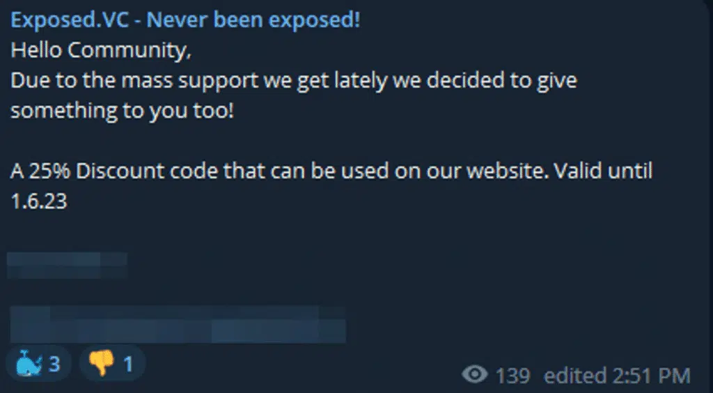 ExposedVC Forum's Telegram channel promotion