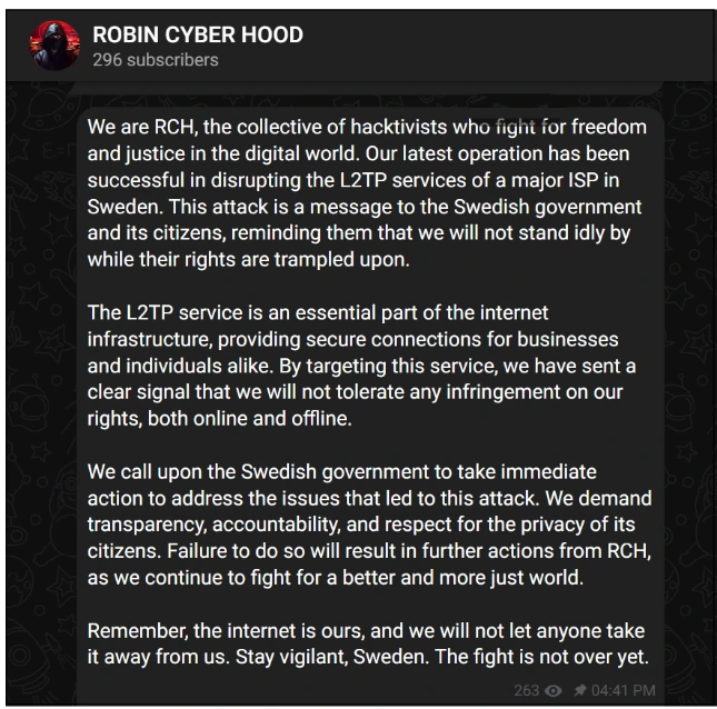 Robin Cyber Hood – Message to the Swedish Government 