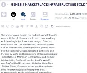 Figure 3: A post about Genesis Market infrastructure sale