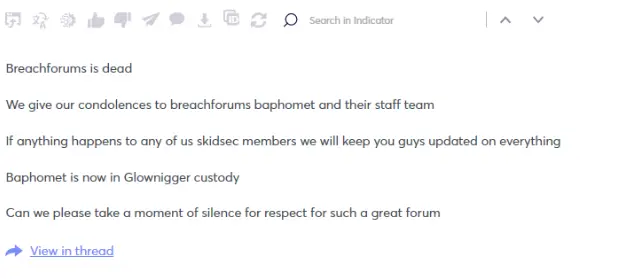 Figure 1 – dark web forum users referring to the shutdown of BreachForums, taken from the Cyberint Argos platform 