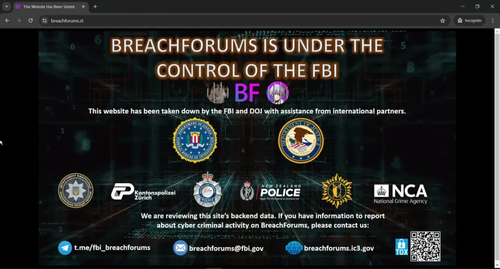 Figure 2 - FBI shut down announcement on the breach forums domain 
