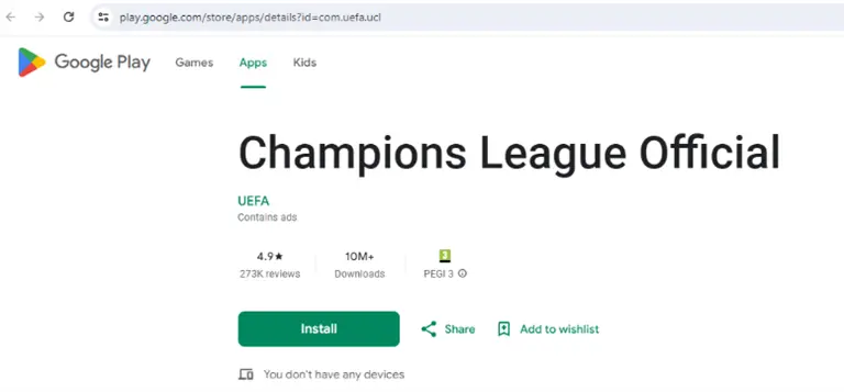 Figure 4: UEFA Official App from Google Play