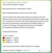 Figure 6: Potential Scammer Selling Tickets on Telegram