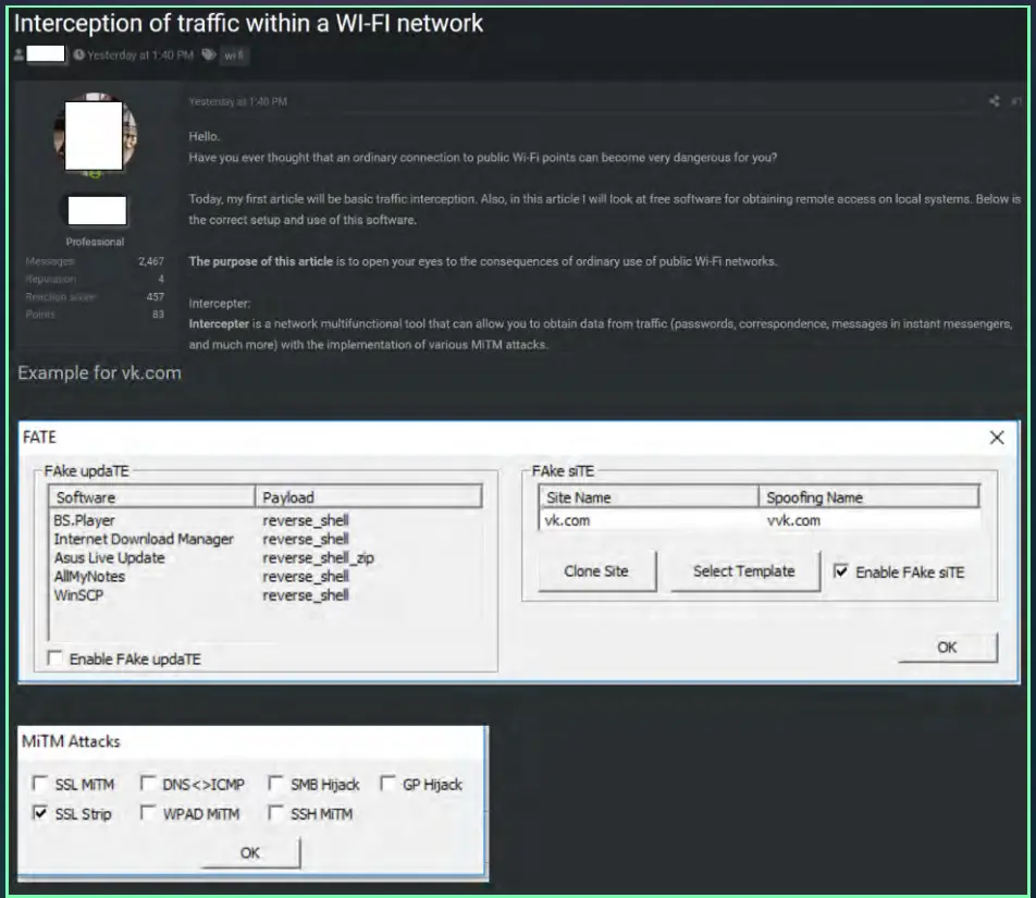 Figure 9: Public WiFi attack tutorial shared on Carder Market and collected by Cyberint’s Argos 
platform