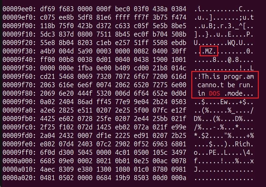 Figure 4 – Final contained payload, heavier obfuscation but still human-identifiable as an executable.