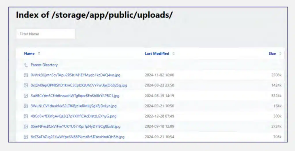 Figure 9: Uploaded images located in the “storage/app/public/uploads” directory 