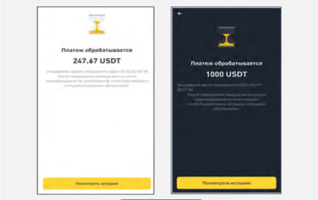 Figures 12-13: Examples of payment receipts uploaded by Russian-speaking victims to the platforms. 