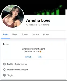 Figure 15: A Facebook profile of an “attractive woman” actively promoting the scam