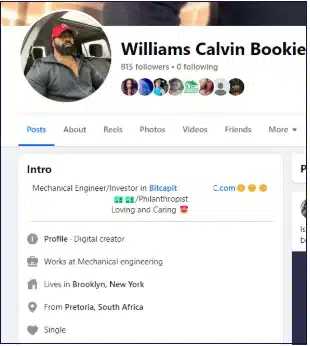 Figure 16: A Facebook profile of a successful and attractive man actively promoting the scam.