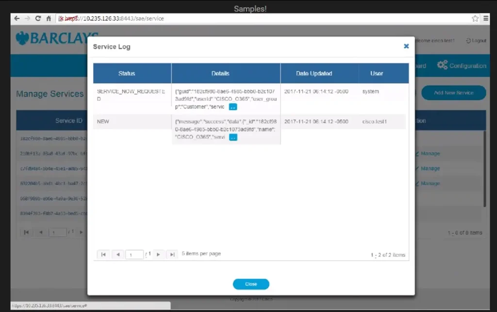 Barclays service log