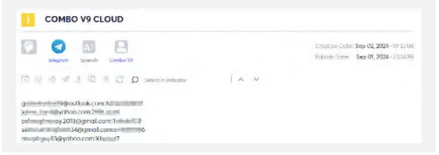 Fig 2: Example of a Combo list collected by Cyberint, now a Check Point Company