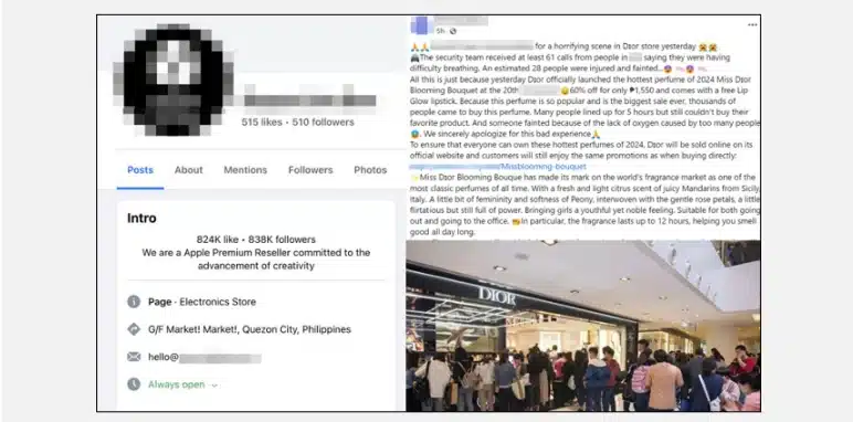 Samples of Social Media Fake Pages for Fraudulent Promotions