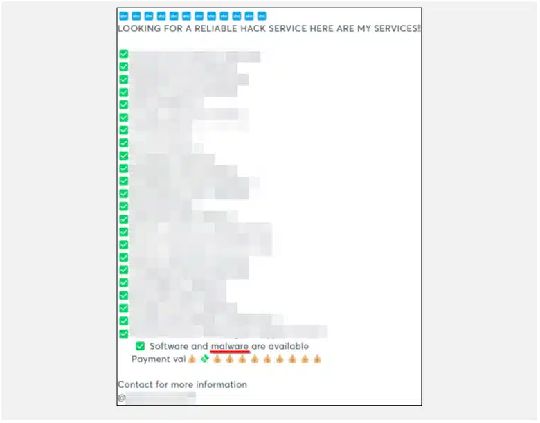 Malware Samples and Services Offered in the Underground