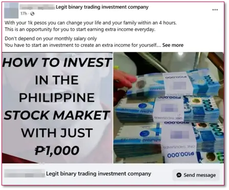 Figure 1: Fake Investment advertised on Facebook