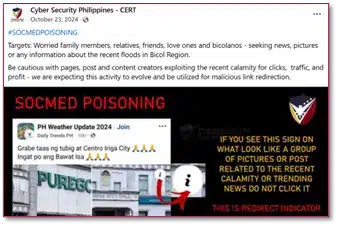 Figure 8: Social Media Poisoning Awareness Post (Source: Cyber Security Philippines – CERT)