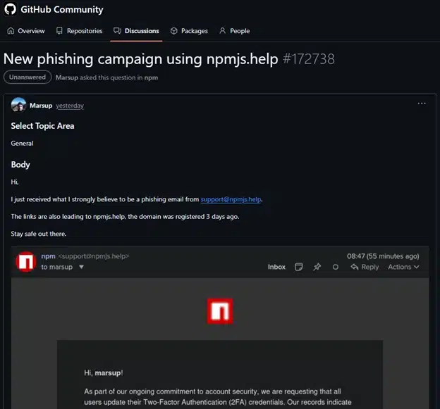 Figure 4: Other maintainers received the phishing email as well