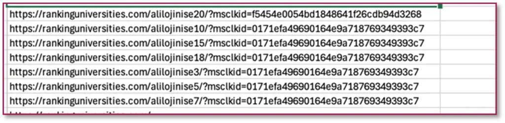 Figure 11: Example of random generated urls (non-repeating between domains)