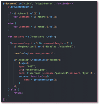 Figure 15: Initial login flow on phishing site